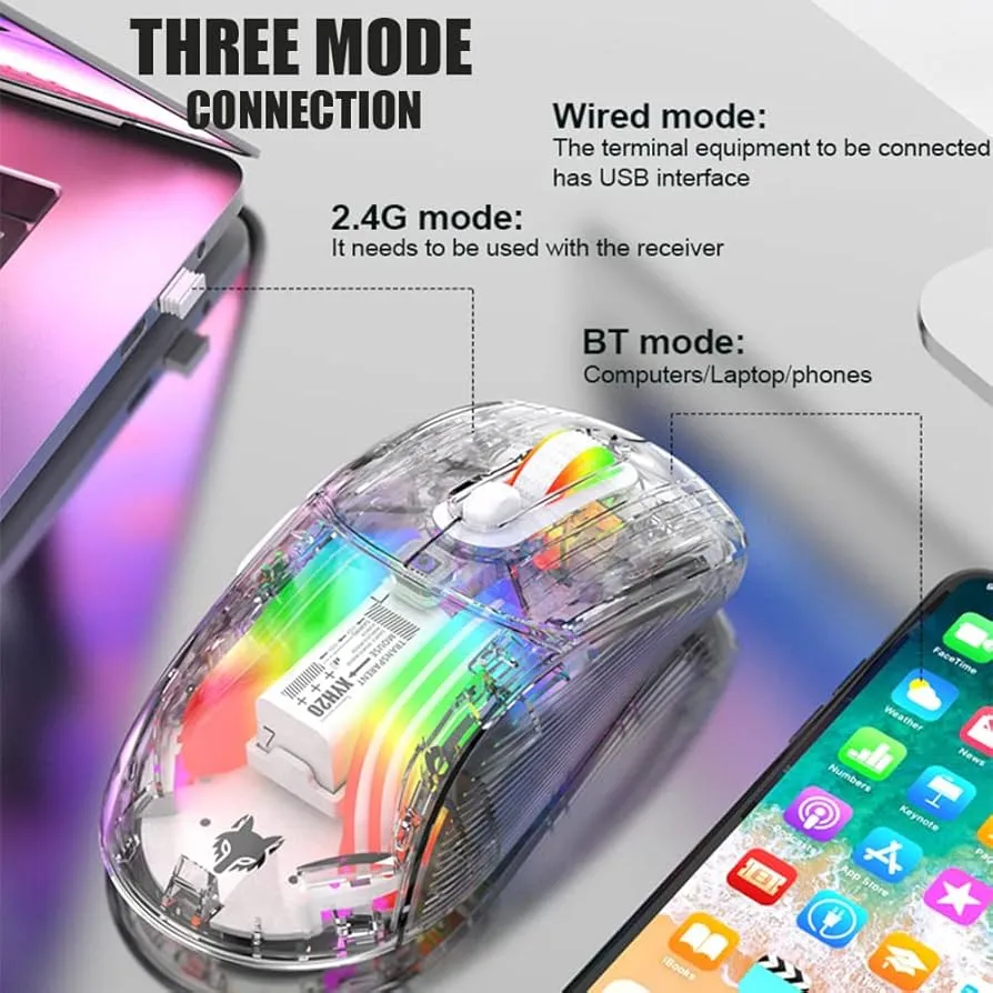 Transparent Wireless Mouse Bluetooth 2.4G