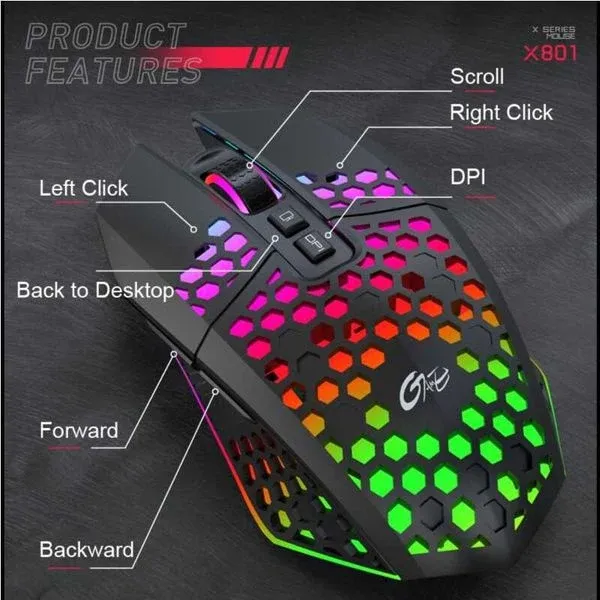 HUNAO X801 Wireless Gaming Mouse Rechargeable