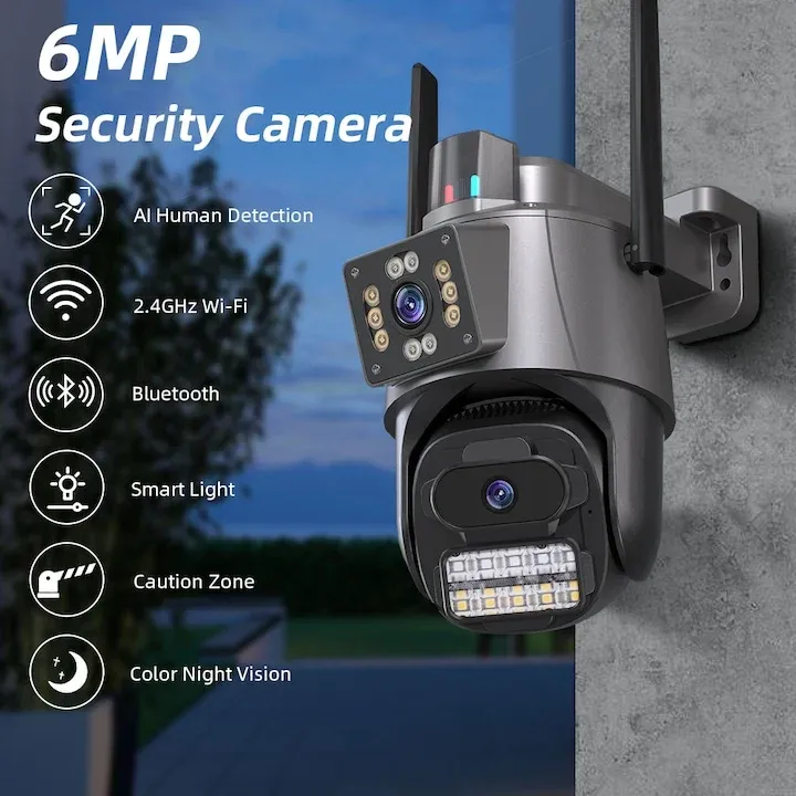 Smart Wifi Security Camera P11 Dual Lens 6MP Full HD + 32 GB SD falas